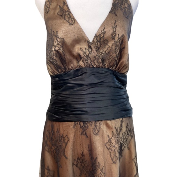 Jones New York Gold Black Floral Lace Overlay Halter Cocktail Prom Dress 12 - Picture 4 of 9